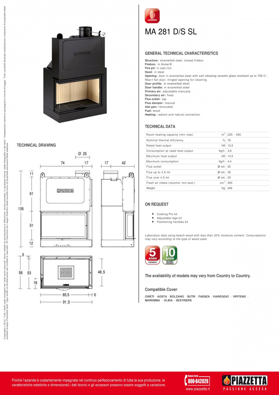 Pagina 1-Focar  Piazzetta MA 281 DS SL Fisa tehnica Engleza MA 281 D/S SL
GENERAL TECHNICAL CHARACTERISTICS...