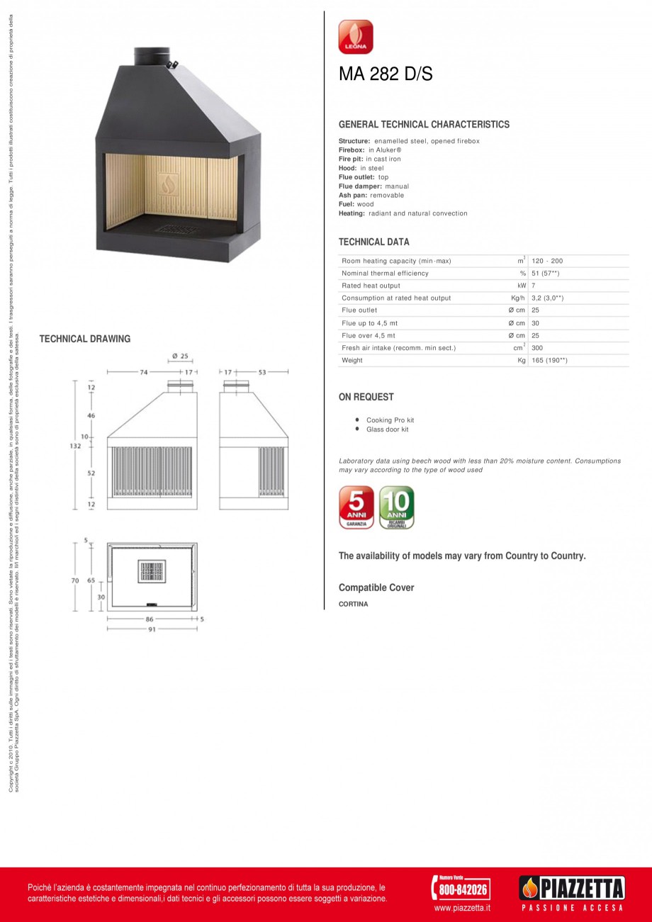 Pagina 1-Focar Piazzetta MA 282 DS Fisa tehnica Engleza MA 282 D/S
GENERAL TECHNICAL CHARACTERISTICS...