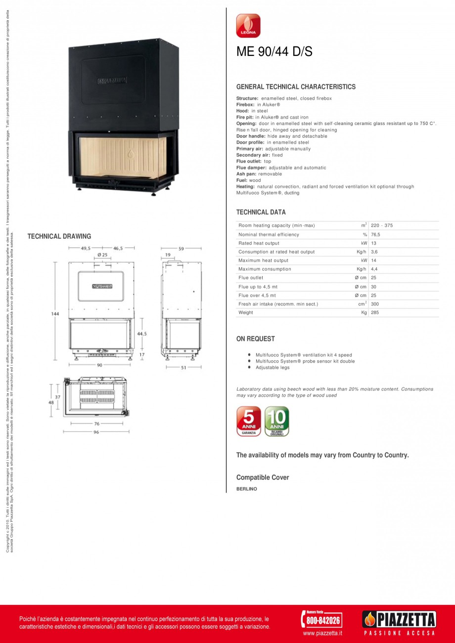 Pagina 1-Focar Piazzetta ME 90 44 DS Fisa tehnica Engleza ME 90/44 D/S
GENERAL TECHNICAL CHARACTERISTICS...