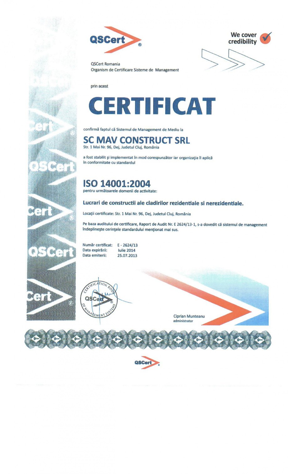 Certificat Iso 14001 2004 Lucrari De Constructii Ale Cladirilor Rezidentiale Si Nerezidentiale Certificare Produs Romana
