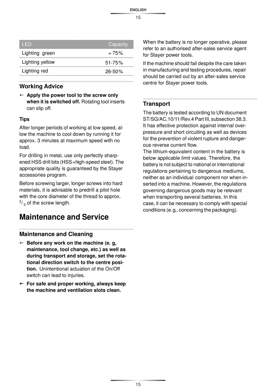 Pagina 17-Masina de gaurit cu percutie si acumulator 18 V 2.8 Ah STAYER PBL 182 PK Instructiuni montaj,...