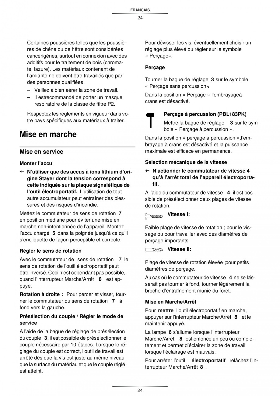 Pagina 25-Masina de gaurit si insurubat cu acumulator 12 V 1.5 Ah STAYER PBL 120 K Instructiuni montaj,...