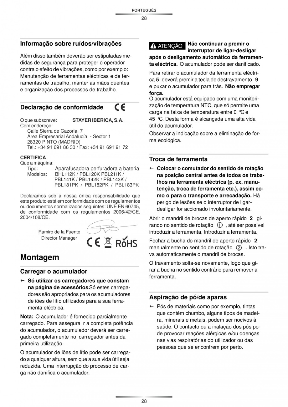 Pagina 29-Masina de gaurit si insurubat cu acumulator 12 V 1.5 Ah STAYER PBL 120 K Instructiuni montaj,...
