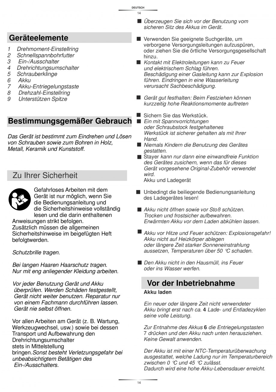 Pagina 16-Masina de gaurit si insurubat cu acumulator 14.4 V 1.3 Ah STAYER BHL 14 K Instructiuni montaj,...