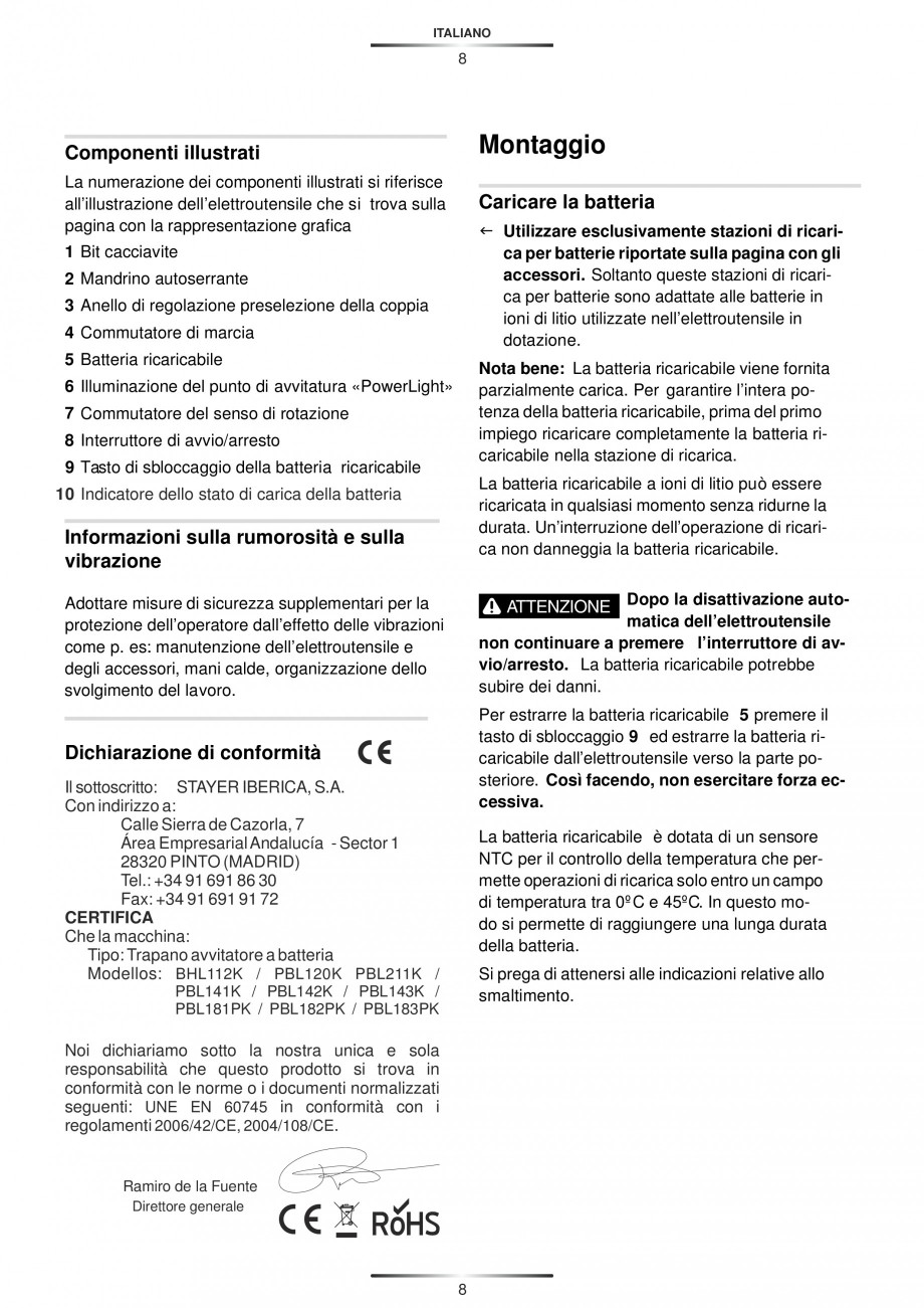 Pagina 10-Masina de gaurit si insurubat cu acumulator Li-ion 10.8V STAYER PBL 211K Instructiuni montaj,...