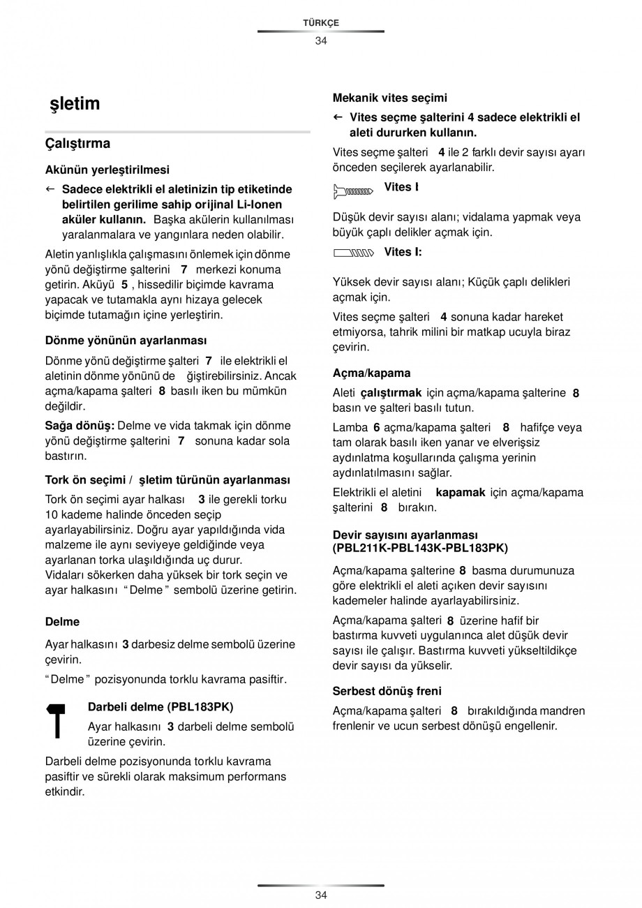 Pagina 36-Masina de gaurit si insurubat cu acumulator Li-ion 14.4V 2 viteze STAYER PBL 143 K Instructiuni...