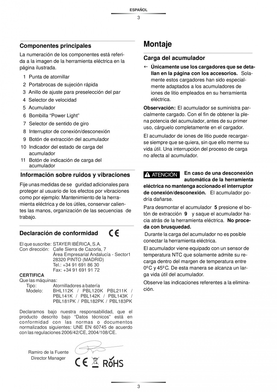 Pagina 6-Masina de gaurit si insurubat cu acumulator Li-ion 18V 2 viteze STAYER PBL 183 PK Instructiuni...