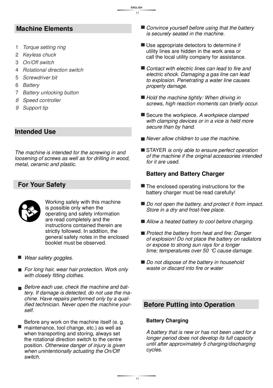 Pagina 13-Masina de gaurit si insurubat cu acumulator NiCd 12V 1.7Ah STAYER BH 12 K Instructiuni montaj,...