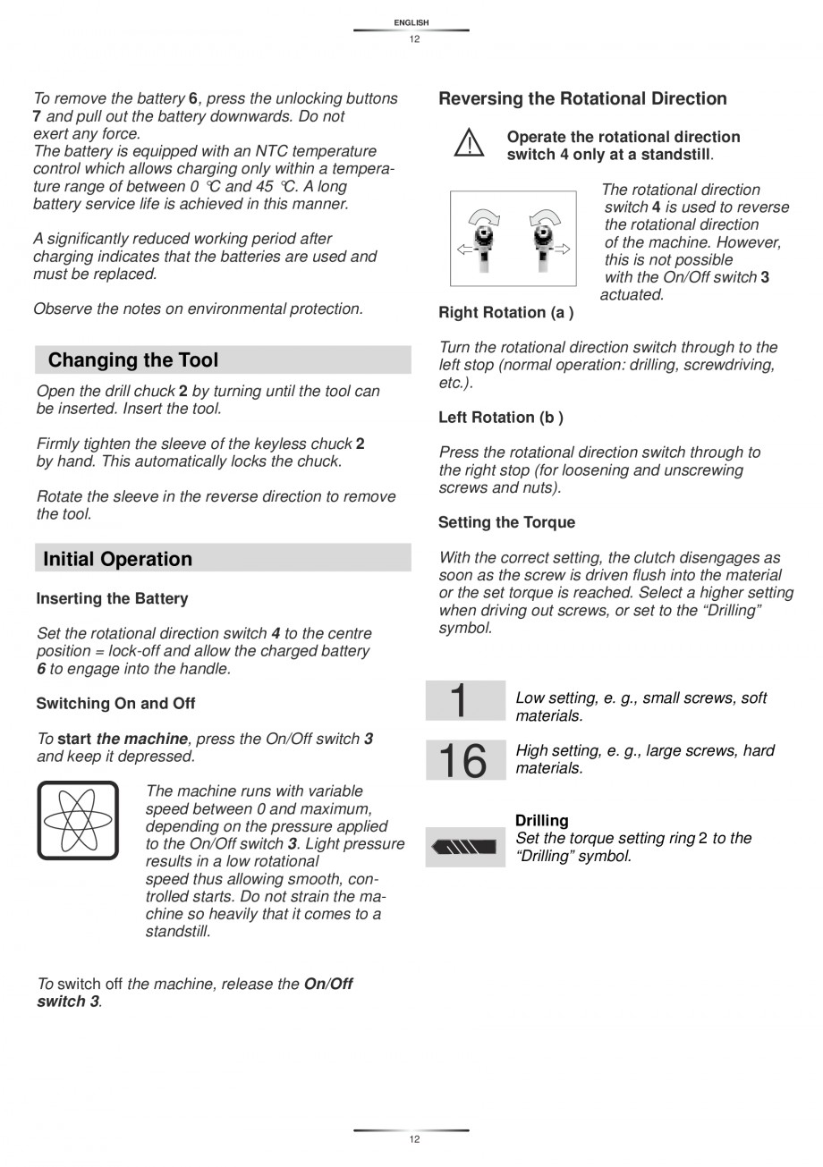 Pagina 14-Masina de gaurit si insurubat cu acumulator NiCd 12V 1.7Ah STAYER BH 12 K Instructiuni montaj,...