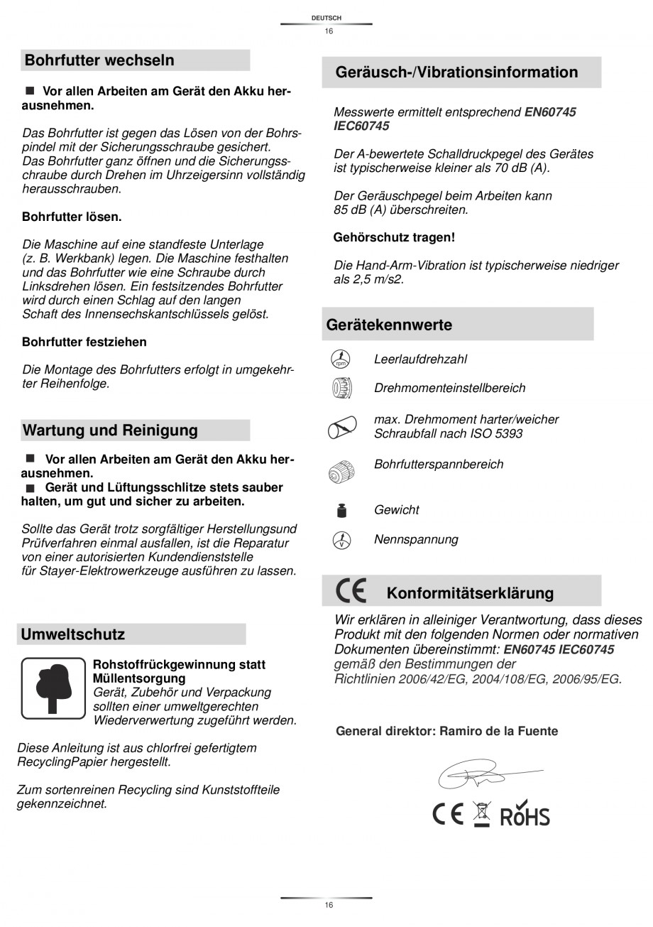 Pagina 18-Masina de gaurit si insurubat cu acumulator NiCd 12V 1.7Ah STAYER BH 12 K Instructiuni montaj,...