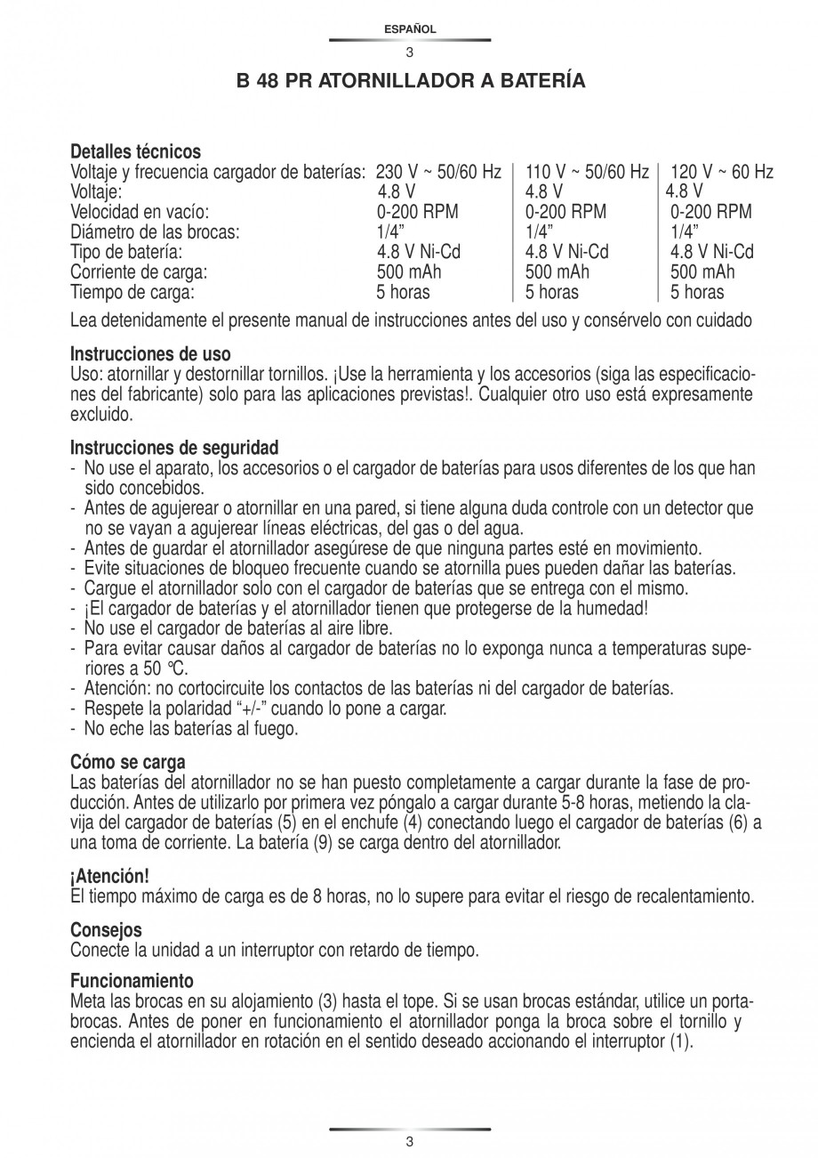 Pagina 4-Masina de insurubat cu acumulator Ni-Cd 4.8 V STAYER B48 PR KIT Instructiuni montaj, utilizare...