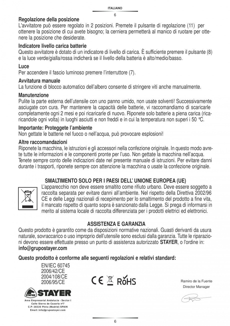 Pagina 7-Masina de insurubat cu acumulator Ni-Cd 4.8 V STAYER B48 PR KIT Instructiuni montaj, utilizare...