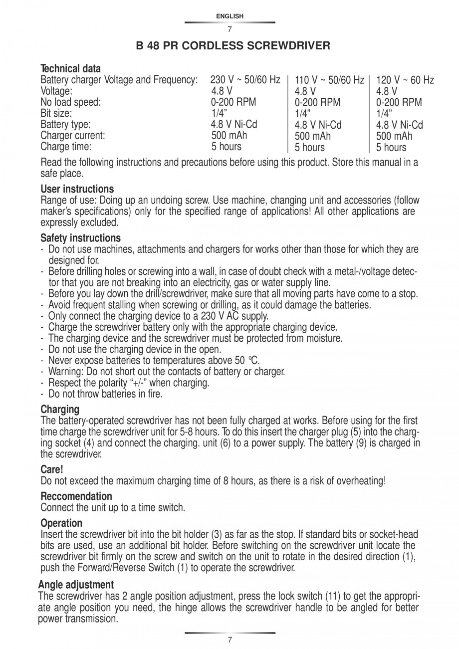 Pagina 8-Masina de insurubat cu acumulator Ni-Cd 4.8 V STAYER B48 PR KIT Instructiuni montaj, utilizare...