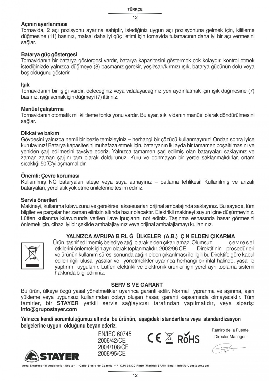 Pagina 13-Masina de insurubat cu acumulator Ni-Cd 4.8 V STAYER B48 PR KIT Instructiuni montaj, utilizare...