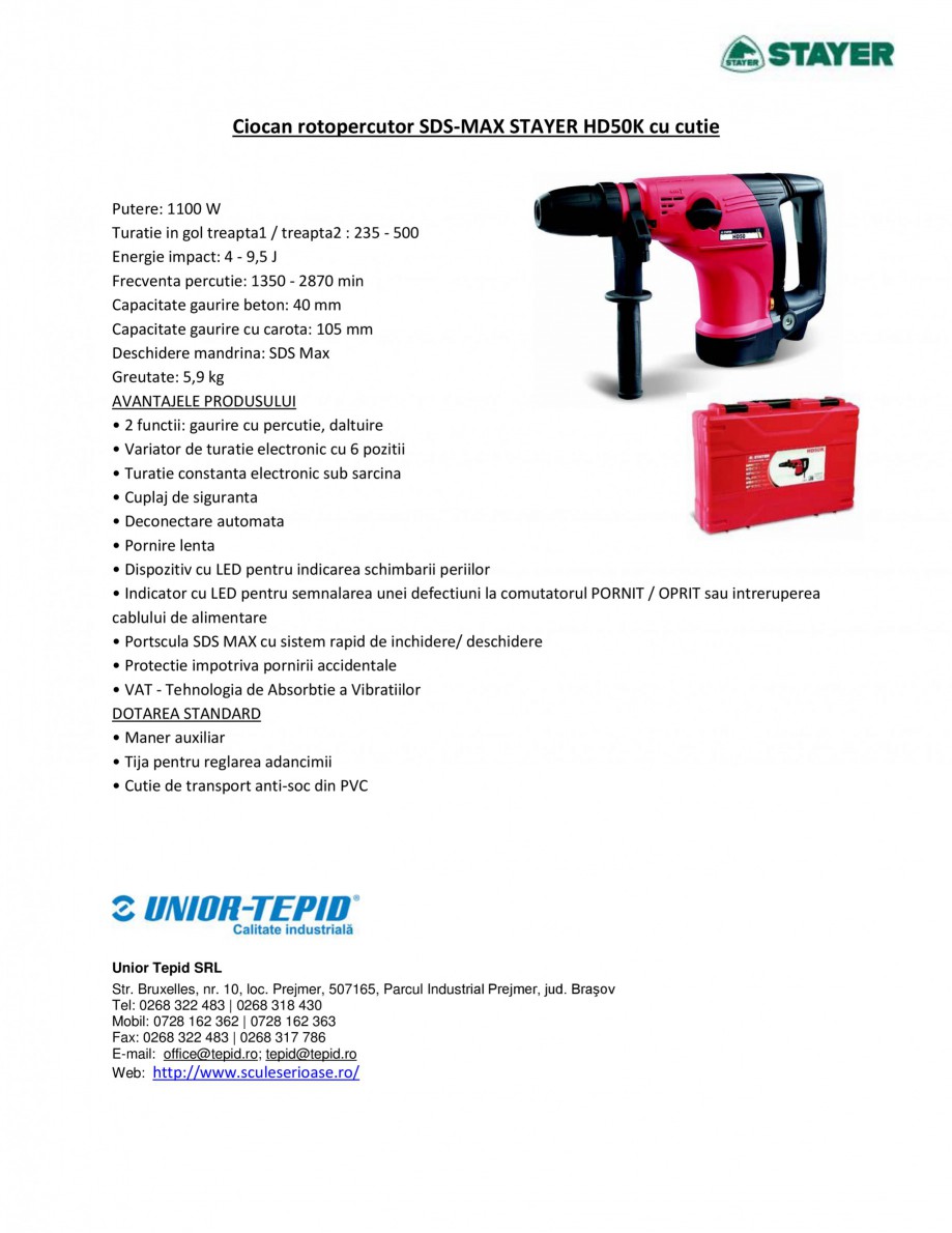 Pagina 1-Ciocan rotopercutor cu cutie STAYER SDS-max HD 50K Fisa tehnica Romana Ciocan rotopercutor SDS-MAX...