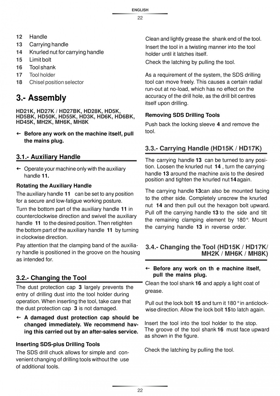 Pagina 22-Ciocan rotopercutor 810 W STAYER SDS-plus HD 27BK Instructiuni montaj, utilizare Engleza, Germana,...