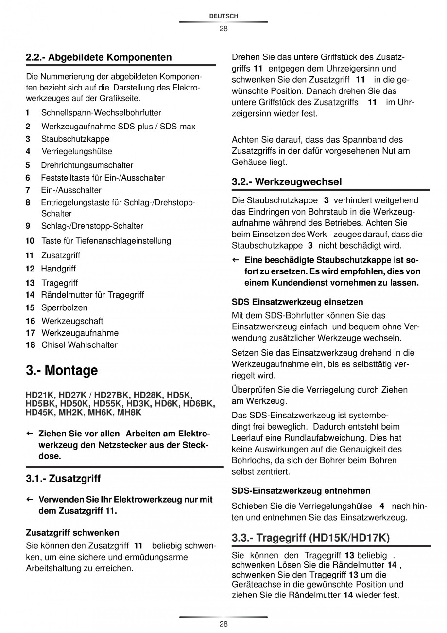 Pagina 28-Ciocan rotopercutor 810 W STAYER SDS-plus HD 27BK Instructiuni montaj, utilizare Engleza, Germana,...