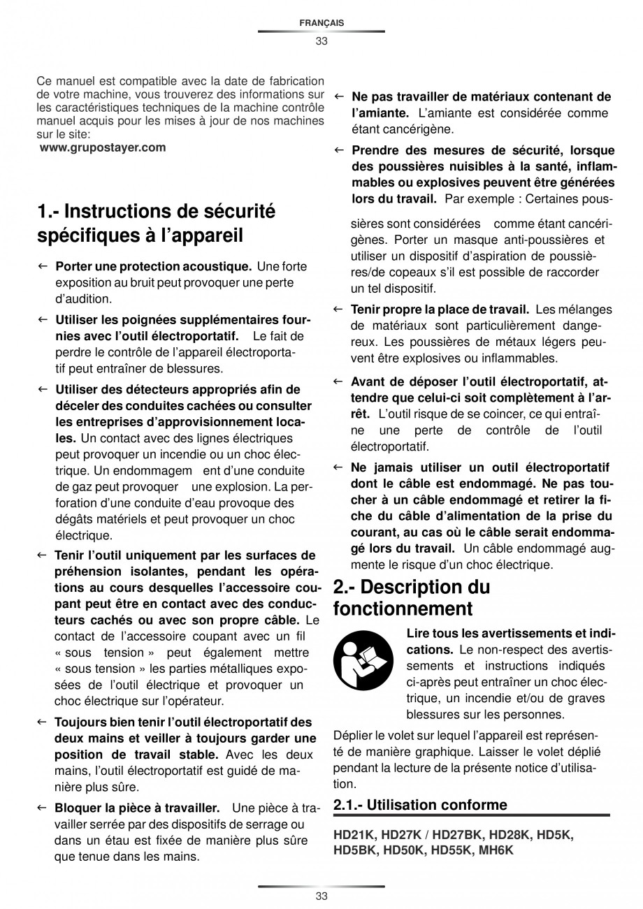 Pagina 33-Ciocan rotopercutor 810 W STAYER SDS-plus HD 27BK Instructiuni montaj, utilizare Engleza, Germana,...