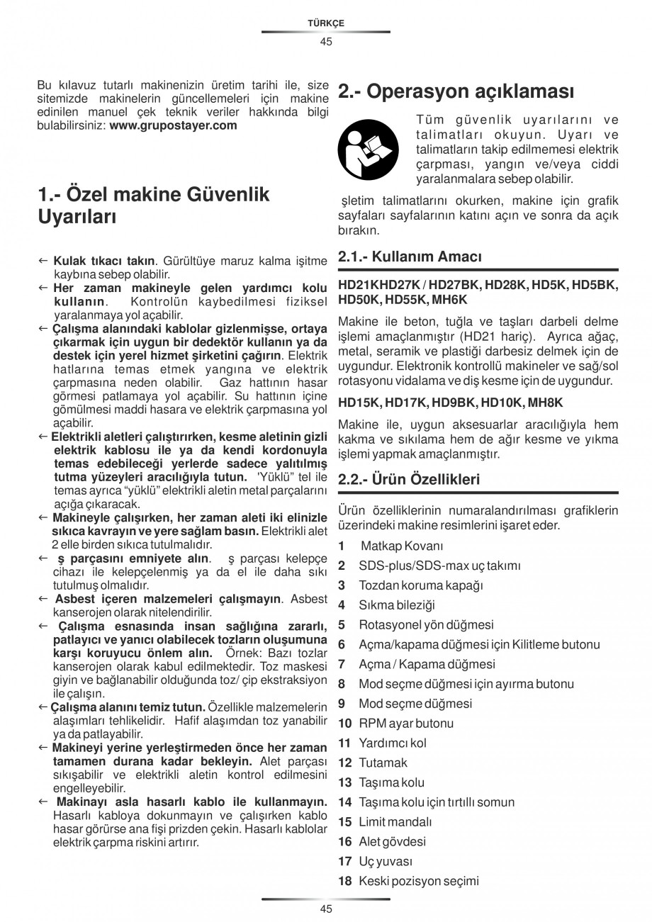 Pagina 45-Ciocan rotopercutor 810 W STAYER SDS-plus HD 27BK Instructiuni montaj, utilizare Engleza, Germana,...