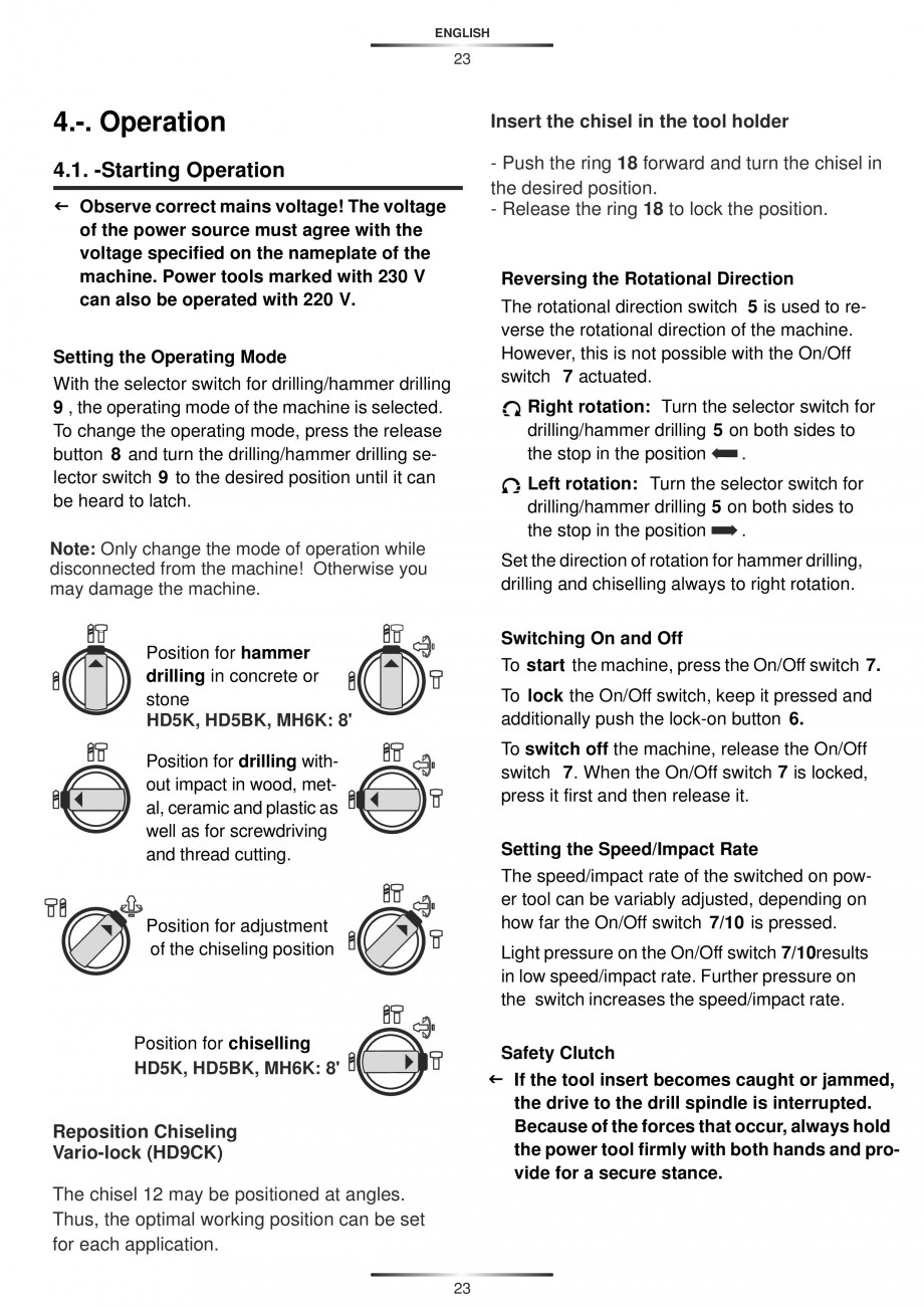 Pagina 23-Ciocan rotopercutor 950 W STAYER SDS-plus HD 5K Instructiuni montaj, utilizare Engleza, Germana,...