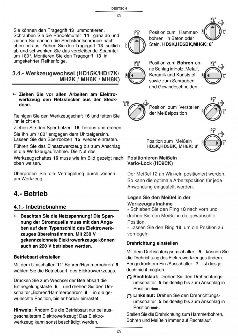 Pagina 29-Ciocan rotopercutor 950 W STAYER SDS-plus HD 5K Instructiuni montaj, utilizare Engleza, Germana,...