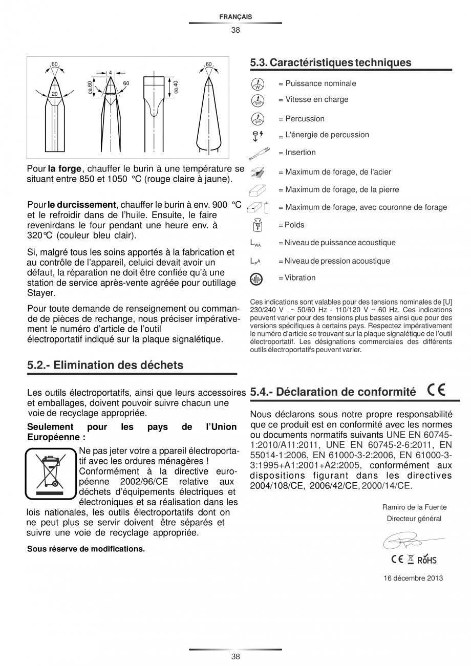 Pagina 38-Ciocan rotopercutor 950 W STAYER SDS-plus HD 5K Instructiuni montaj, utilizare Engleza, Germana,...