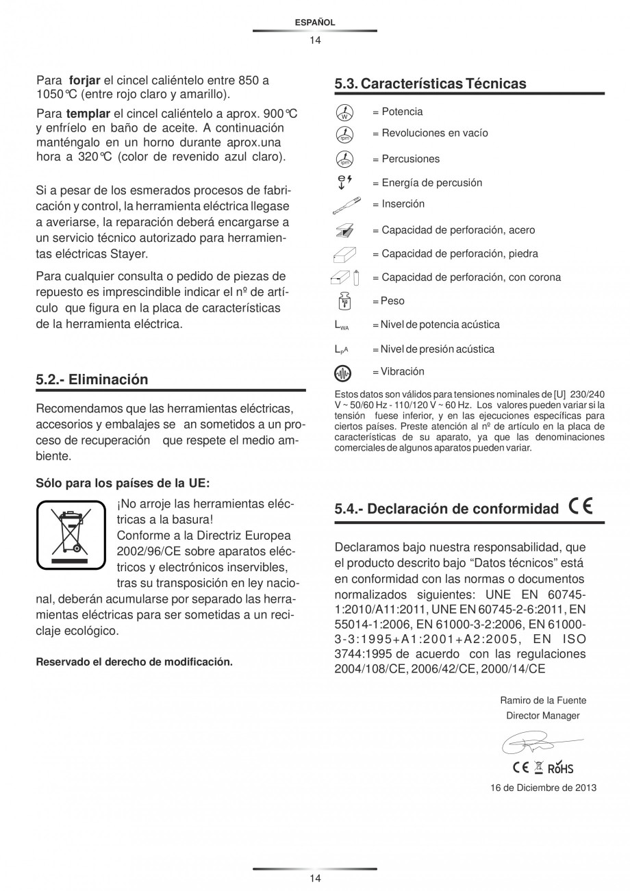 Pagina 14-Ciocan rotopercutor 1200 W STAYER SDS-max HD 55K Instructiuni montaj, utilizare Engleza, Germana,...