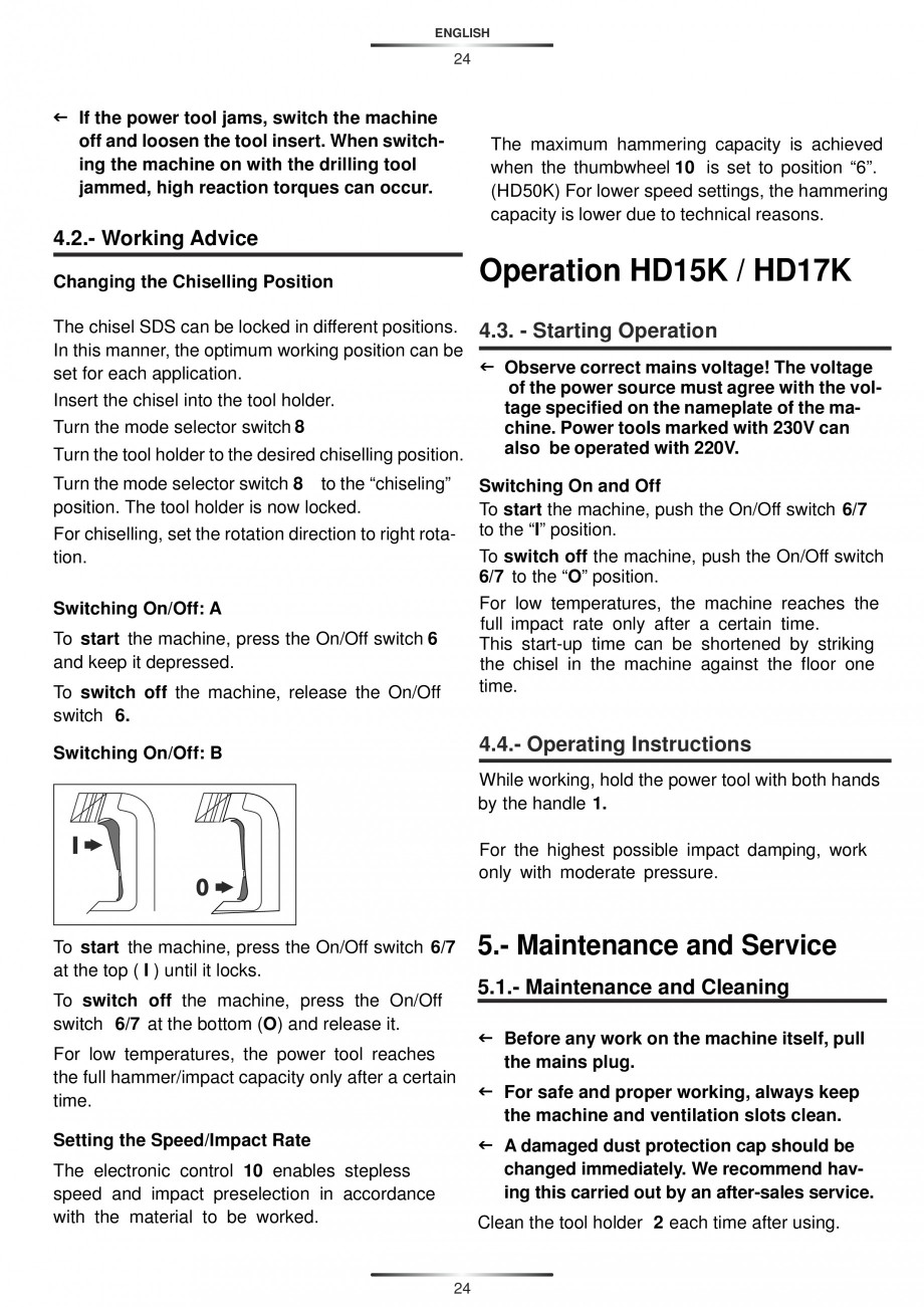 Pagina 24 - Ciocan rotopercutor 1200 W STAYER SDS-max HD 55K Instructiuni montaj, utilizare Engleza,...