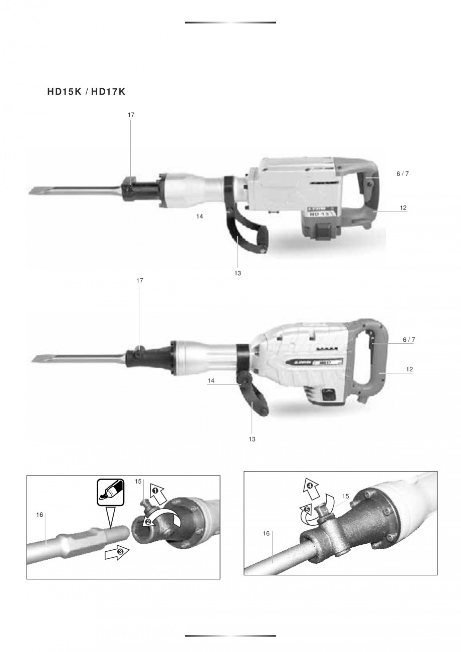 Pagina 6-Ciocan rotopercutor 1250 W STAYER SDS-plus MH 8K Instructiuni montaj, utilizare Engleza, Germana,...