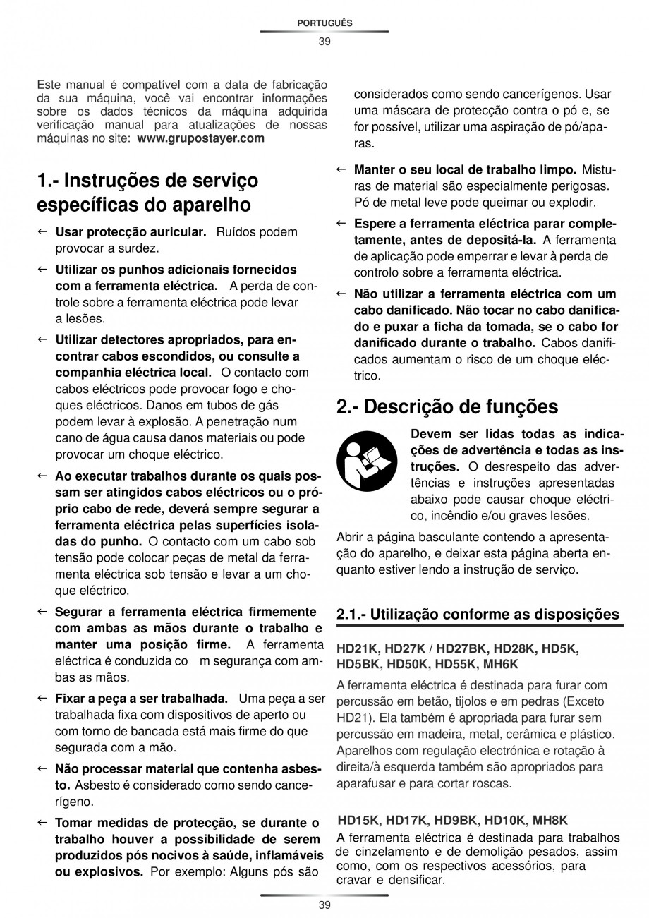 Pagina 39-Ciocan rotopercutor 1250 W STAYER SDS-plus MH 8K Instructiuni montaj, utilizare Engleza, Germana,...