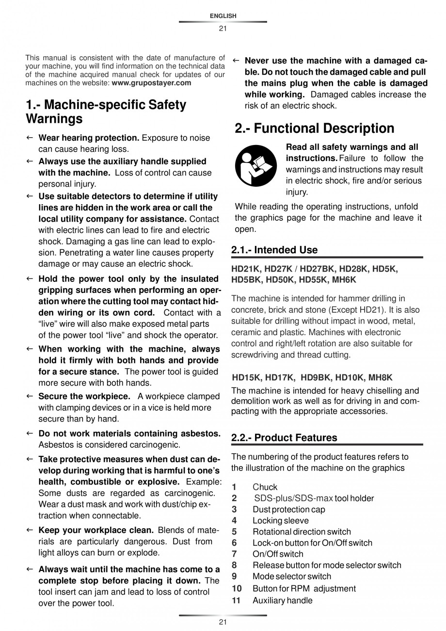 Pagina 21-Ciocan rotopercutor cu cutie STAYER SDS-plus HD 27K Instructiuni montaj, utilizare Engleza, Germana,...