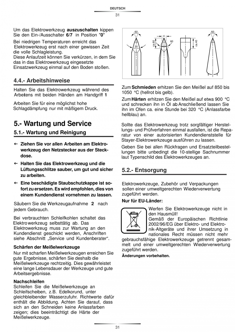 Pagina 31-Ciocan rotopercutor cu cutie STAYER SDS-plus HD 27K Instructiuni montaj, utilizare Engleza, Germana,...