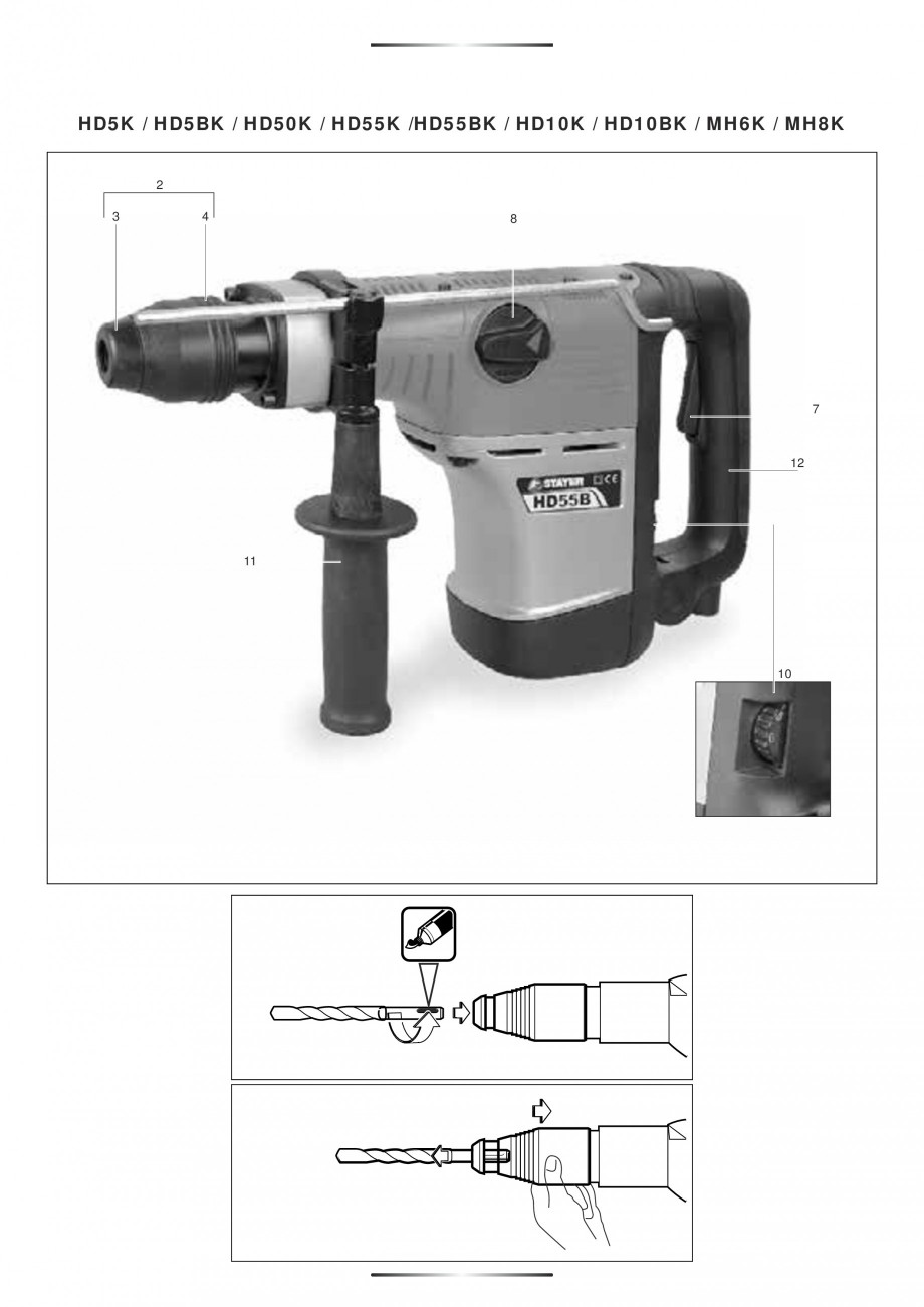 Pagina 5-Ciocan rotopercutor cu cutie STAYER SDS-max HD 50K Instructiuni montaj, utilizare Engleza, Germana, ...