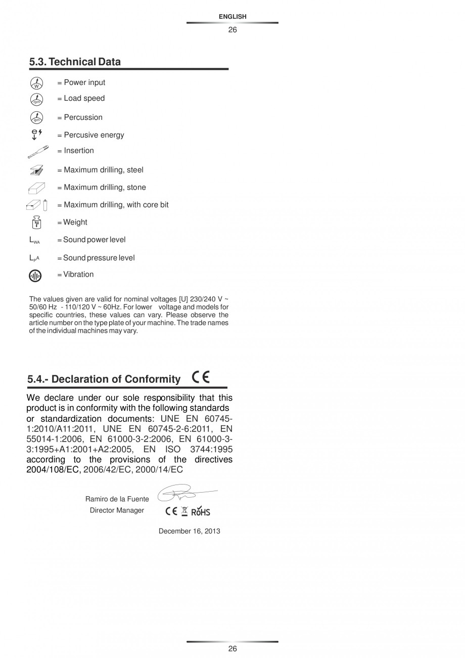 Pagina 26-Ciocan rotopercutor cu cutie STAYER SDS-max HD 50K Instructiuni montaj, utilizare Engleza, Germana, ...