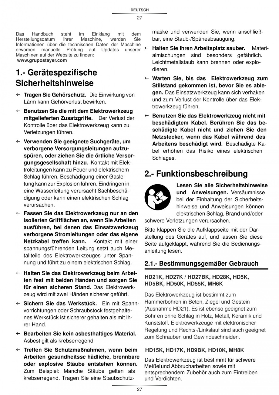 Pagina 27-Ciocan rotopercutor cu cutie STAYER SDS-max HD 50K Instructiuni montaj, utilizare Engleza, Germana, ...