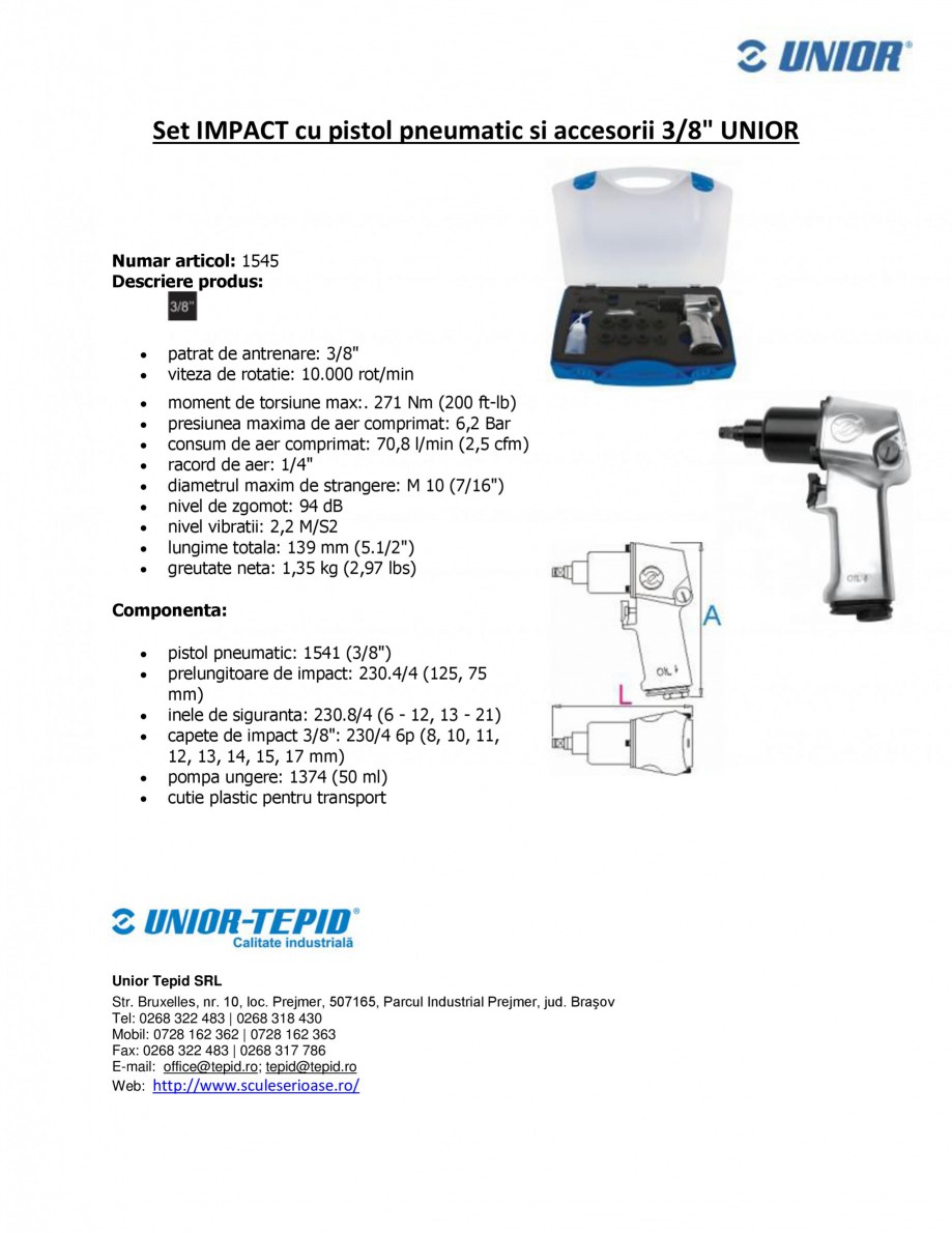 Pagina 1-Set IMPACT cu pistol pneumatic si accesorii 3 8 UNIOR Set IMPACT cu pistol pneumatic 1545 Fisa...