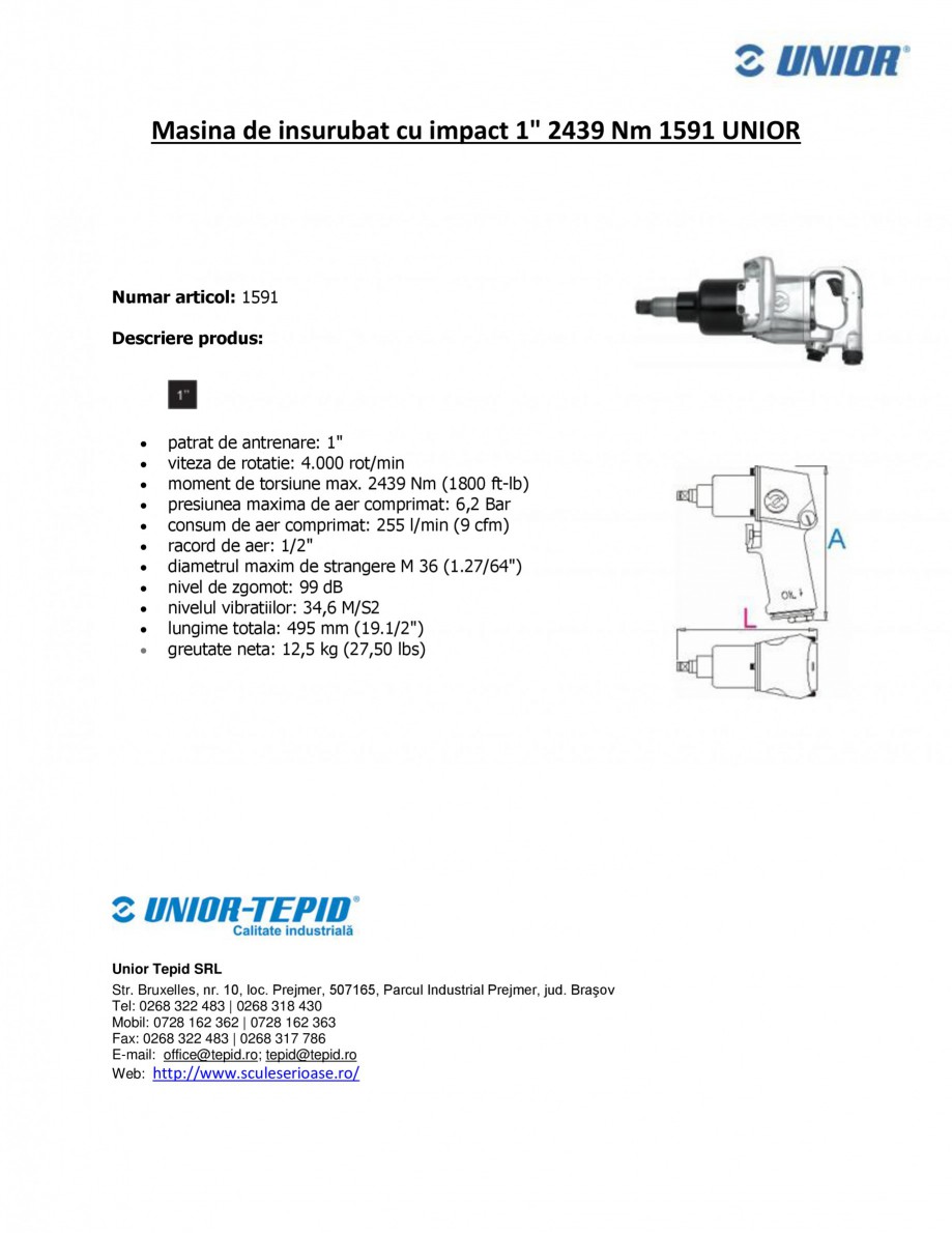 Pagina 1 - Masina de insurubat cu impact 1 2439 Nm UNIOR Masina de insurubat cu impact 1591 Fisa...