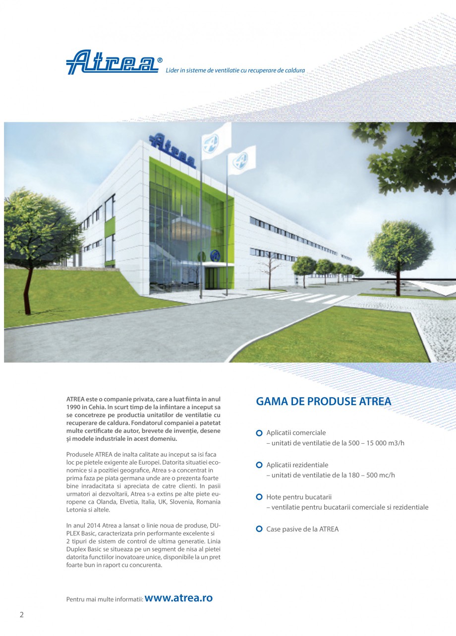 Pagina 2-Unitate de ventilatie ATREA DUPLEX BASIC Catalog, brosura Romana . Linia
Duplex Basic se situeaza pe...