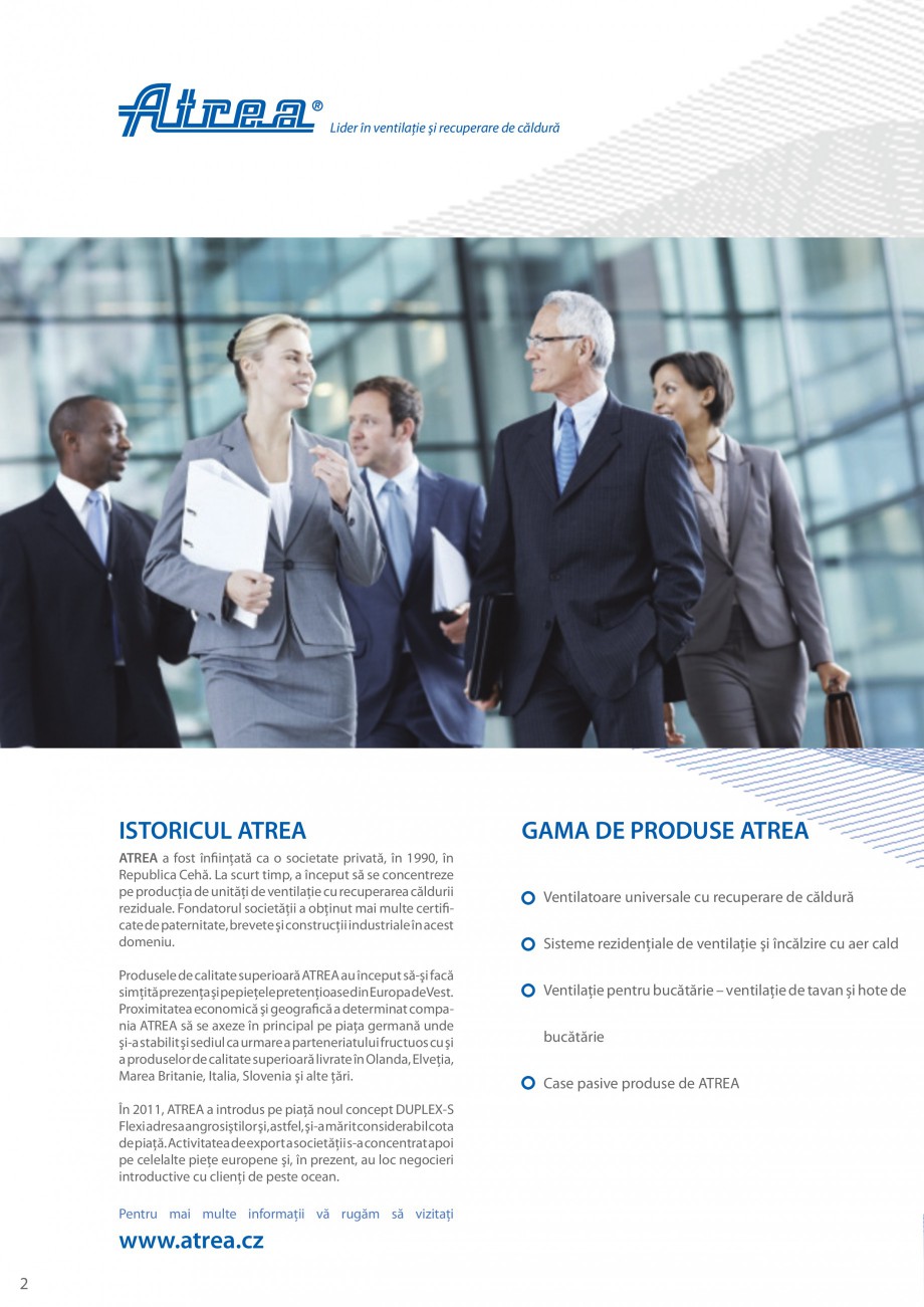 Pagina 2-Unitate de ventilatie ATREA DUPLEX-S FLEXI Catalog, brosura Romana ă. Activitatea de export a...