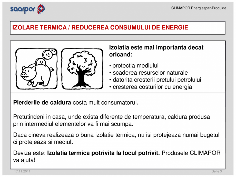 Pagina 3-Produse pentru reducerea consumului de energie/materiale pentru izolatii CLIMAPOR Catalog, brosura...