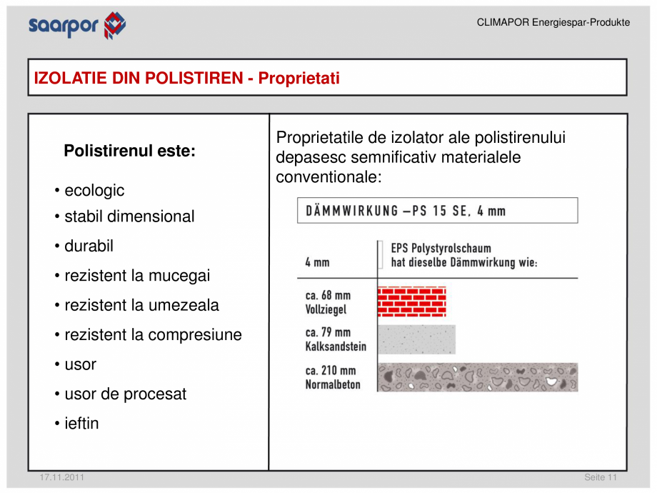 Pagina 11-Produse pentru reducerea consumului de energie/materiale pentru izolatii CLIMAPOR Catalog, brosura...
