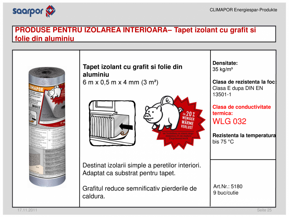 Pagina 1-Tapet izolant cu grafit si folie din aluminiu CLIMAPOR Fisa tehnica Romana CLIMAPOR...
