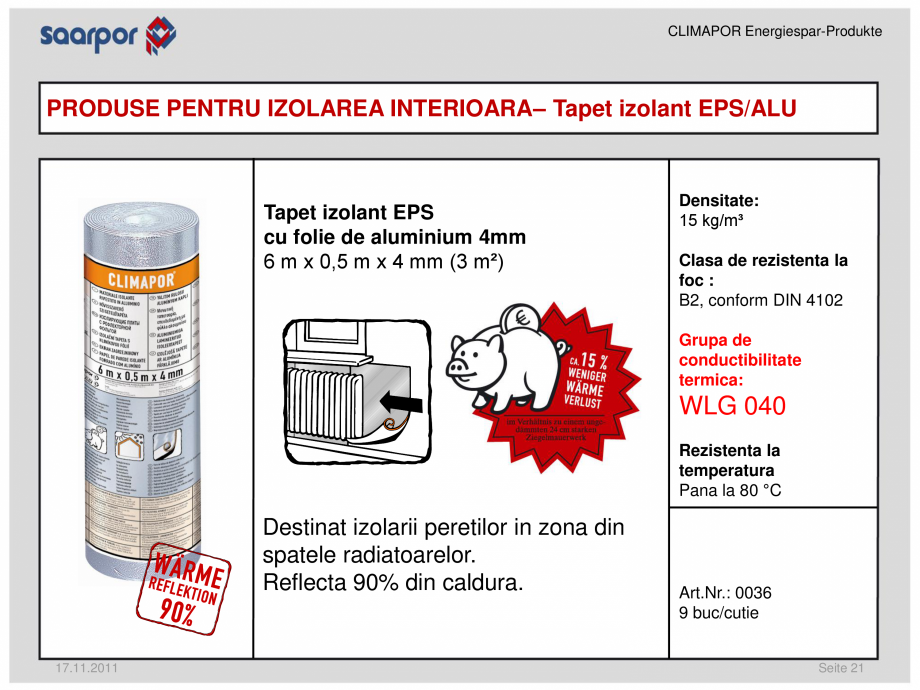 Pagina 1 - Tapet izolant EPS cu folie de aluminium 4 mm CLIMAPOR Fisa tehnica Romana CLIMAPOR...