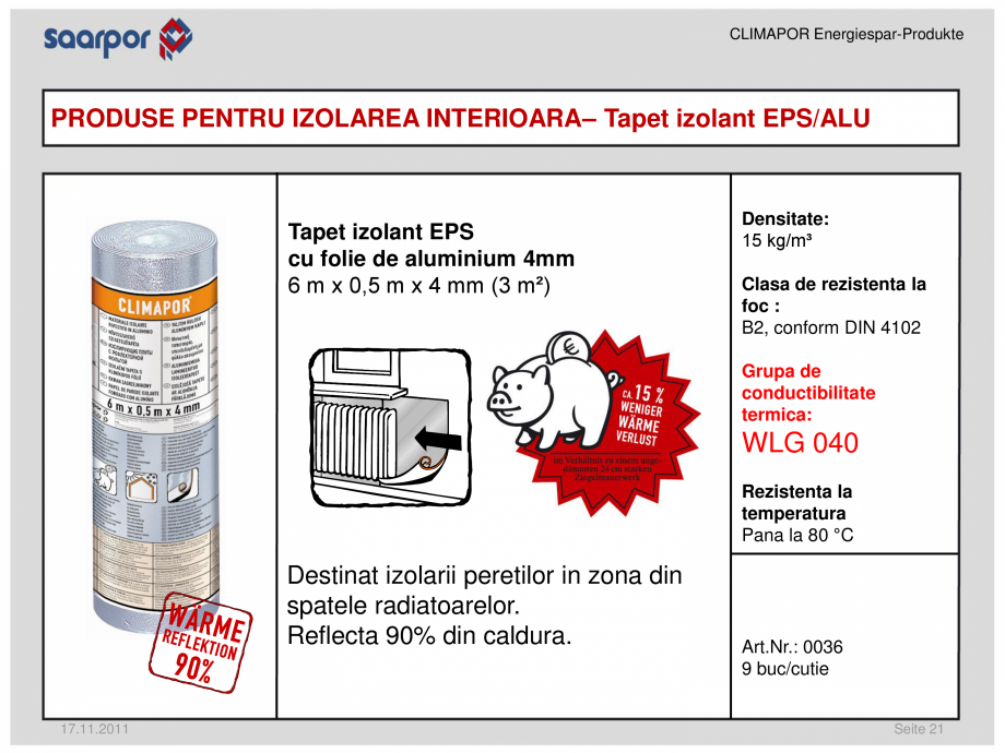 Pagina 1-Tapet izolant EPS cu folie de aluminium 4 mm CLIMAPOR Fisa tehnica Romana CLIMAPOR...