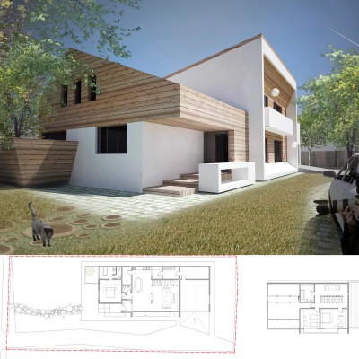 AsiCarhitectura Locuinta unifamiliala - fatada alba si placare cu lemn - Proiecte de case proiecte de