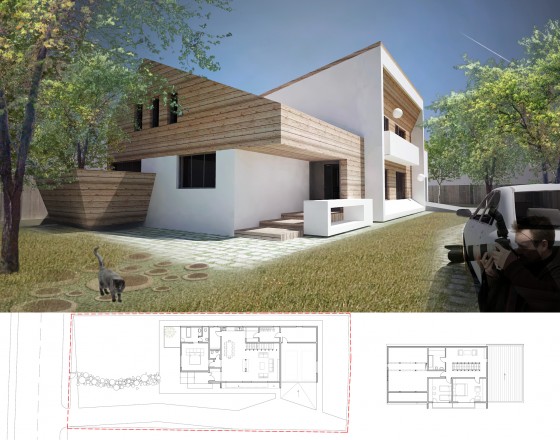 AsiCarhitectura Locuinta unifamiliala - fatada alba si placare cu lemn - Proiecte de case proiecte de