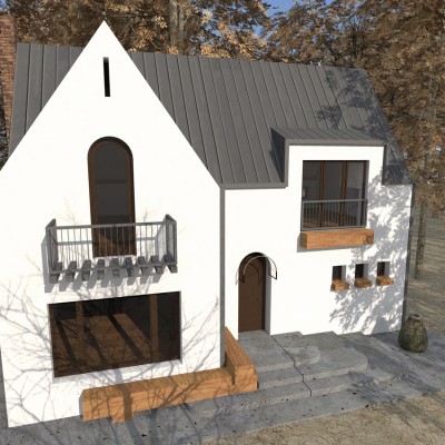 AsiCarhitectura Casa de vacanta P+M - Nistoresti - Breaza -fatada alba balcoane si intrarea - Proiecte