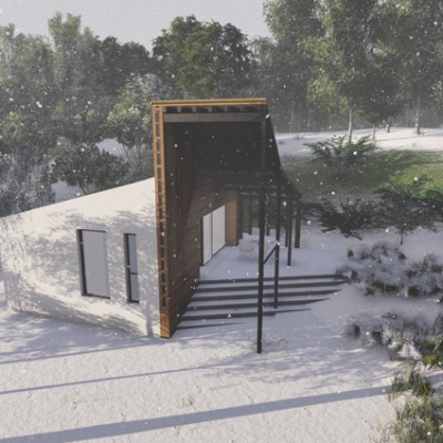 AsiCarhitectura Crama + living de vacanta S+P - Buzau - iarna lateral - Proiecte de case