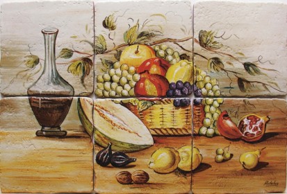 Decor plita rustic cu fructe Faianta pictata pentru bucatarie