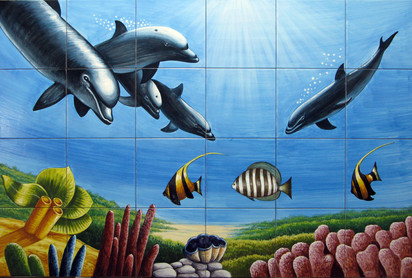 Peisaj subacvatic delfini Faianta pictata pentru piscine